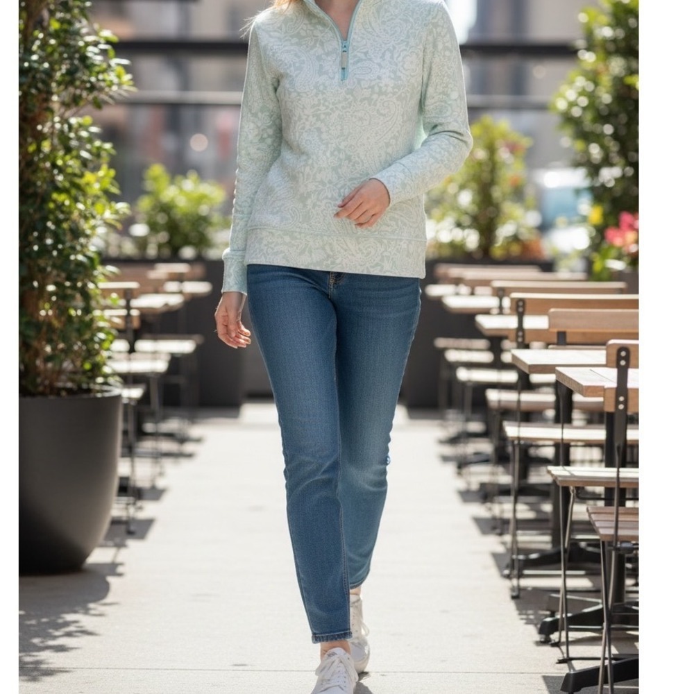 Vera Bradley Womens Light Blue Paisley Floral Fleece Quarter Zip Pullover Size M - Picture 7 of 7